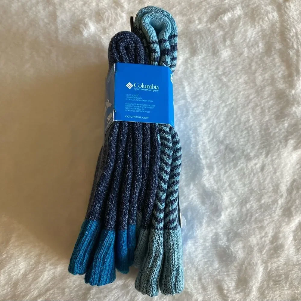 Women’s Columbia 2 Pair Crew Socks Blue Chevron NWT Recycled Cotton Cushion